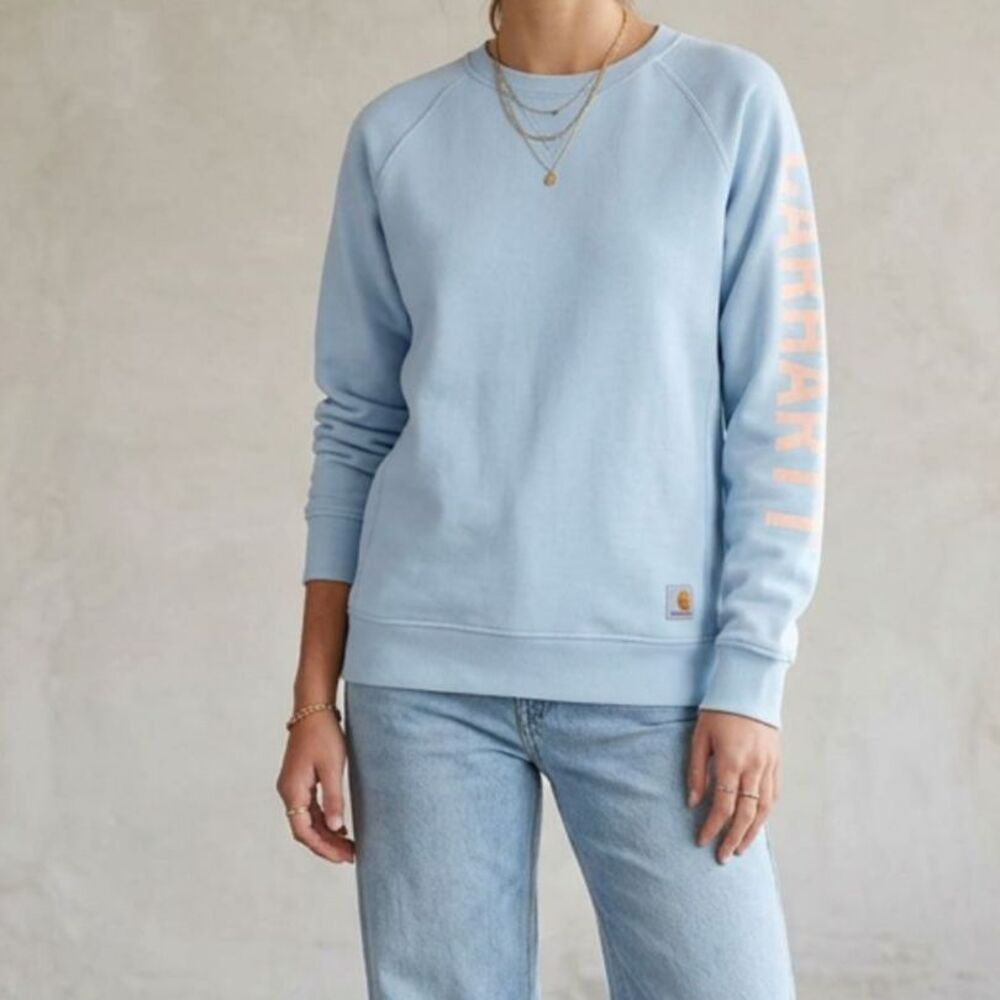 Carhartt Midweight 104410 Light Blue Sweatshirt with Sleeve Logo